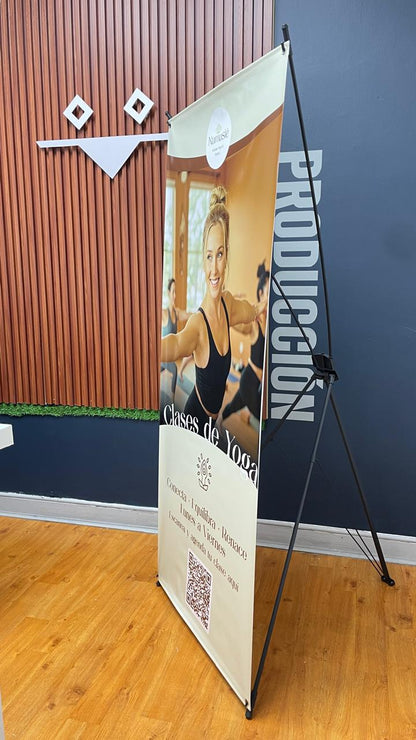 Porta Pendón Tipo (X) PRO tamaño 80x180cm + Impresión + Bolso